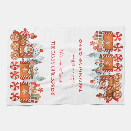 Holiday kitchen towel candy cane express theedoek (Horizontaal)
