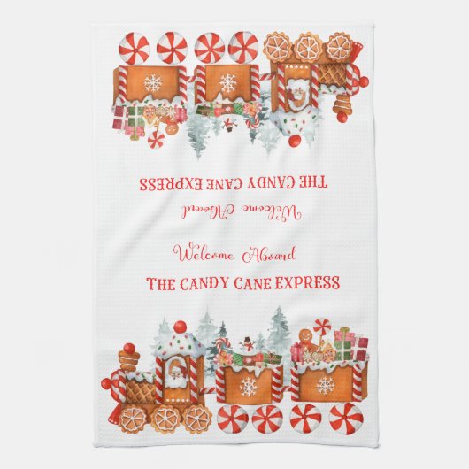 Holiday kitchen towel candy cane express theedoek (Verticaal)