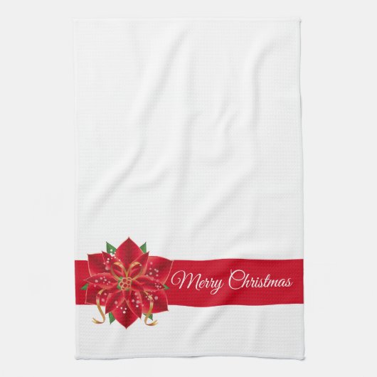 Holiday Kitchen Towel-Poinsettia Theedoek (Verticaal)
