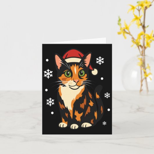 Holiday Kitten Cute Christmas Cat Design Uni Long  Kaart (Gele Bloem)