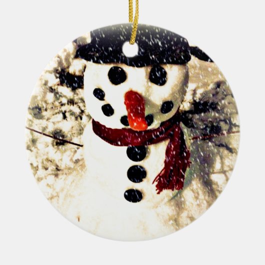 Holiday Laat het Schattig Snowman sneeuwen Keramisch Ornament (Voorkant)