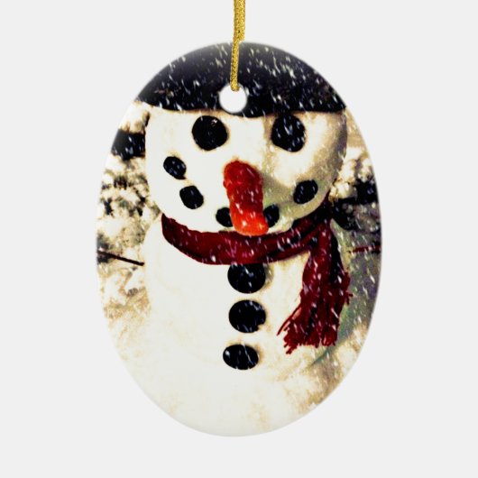 Holiday Laat het Schattig Snowman sneeuwen Keramisch Ornament (Voorkant)