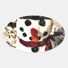 Holiday Laat het Schattig Snowman sneeuwen Ovale Sticker