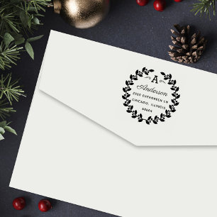 Holiday Laurel Elegant Monogram Return Address Zelfinktende Stempel
