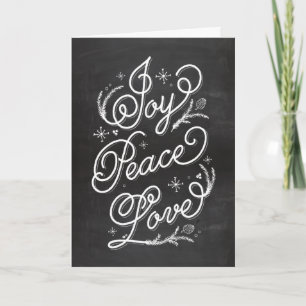 Holiday Lettering Wenskaart - Joy Peace Love Feestdagen Kaart