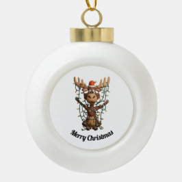 Holiday Lights Moose Keramische Bal Ornament