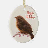 Holiday Little Bird op Beige Keramisch Ornament (Rechts)