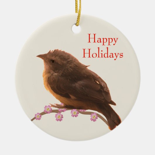 Holiday Little Bird op Beige Keramisch Ornament (Voorkant)