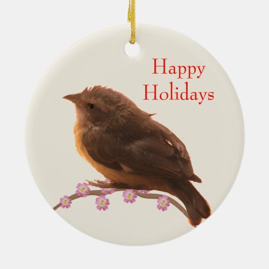 Holiday Little Bird op Beige Keramisch Ornament (Achterkant)
