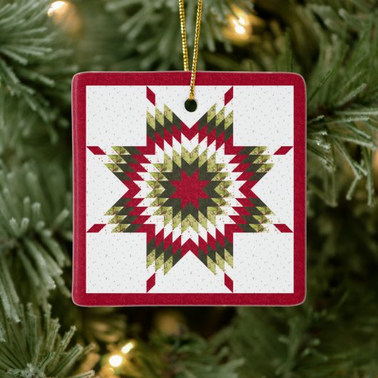 Holiday Lone Star Quilt Design Keramisch Ornament (Boom)