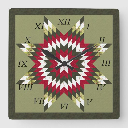 Holiday Lone Star Quilt Design Vierkante Klok (Voorkant)