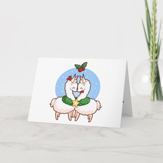 Holiday Love Llamas Feestdagen Kaart (Voorkant)