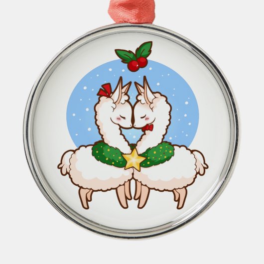 Holiday Love Llamas Metalen Ornament (Voorkant)