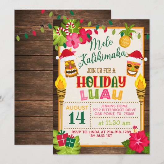 Holiday Luau Uitnodiging (Voorkant / Achterkant)