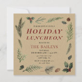 Holiday Luncheon Kerstmis Roustic Winter Floral Kaart (Voorkant)