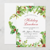 Holiday Luncheon Red Holly Berry Kerstmis Kaart (Voorkant / Achterkant)