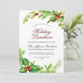 Holiday Luncheon Red Holly Berry Kerstmis Kaart (Staand voorkant)