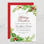 Holiday Luncheon Red Holly Berry Kerstmis Kaart (Voorkant / Achterkant)