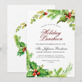 Holiday Luncheon Red Holly Berry Kerstmis Kaart (Voorkant / Achterkant)