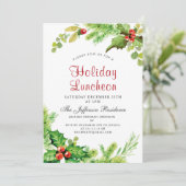 Holiday Luncheon Red Holly Berry Kerstmis Kaart (Staand voorkant)