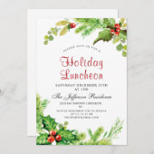 Holiday Luncheon Red Holly Berry Kerstmis Kaart (Voorkant / Achterkant)