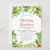 Holiday Luncheon Red Holly Berry Kerstmis Kaart (Voorkant)