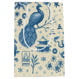 Holiday Mahjong Toile Charm Gift Bag Medium Cadeauzakje