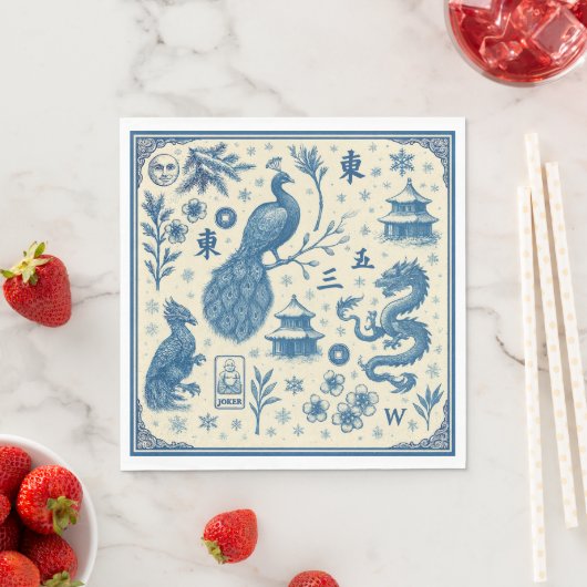 Holiday Mahjong Toile Napkins  Servet (Insitu)