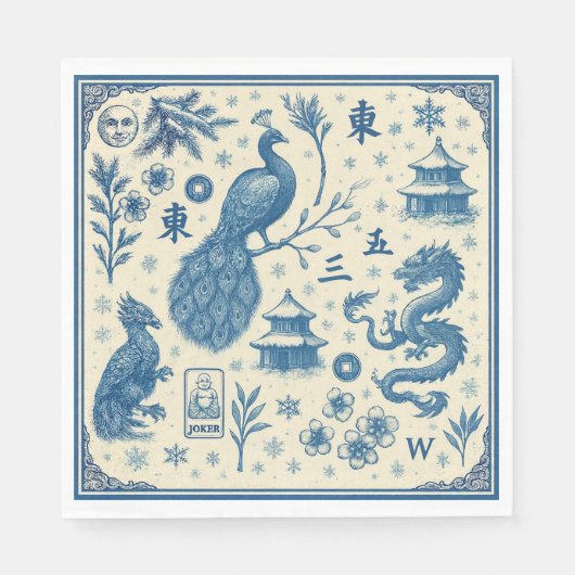Holiday Mahjong Toile Napkins  Servet (Voorkant)