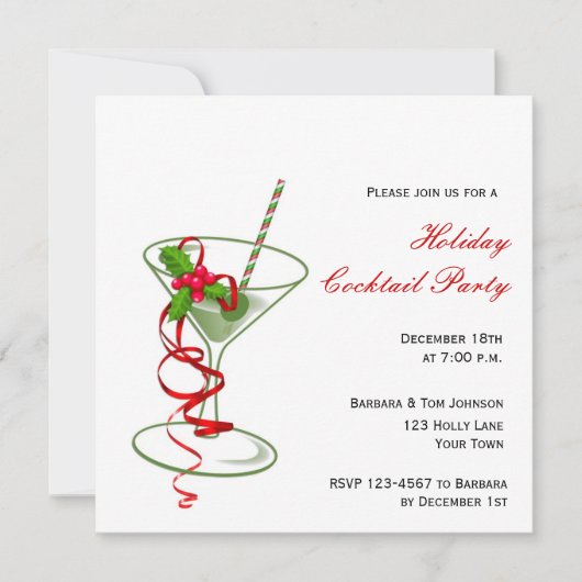 Holiday Martini Cocktail Party Invitation Kaart (Voorkant)