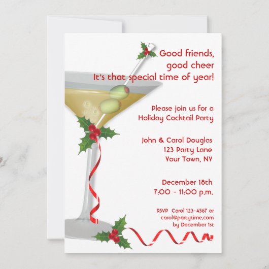 Holiday Martini Party Invitation Kaart (Voorkant)