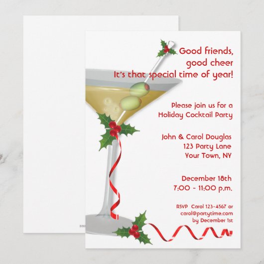 Holiday Martini Party Invitation Kaart (Voorkant / Achterkant)