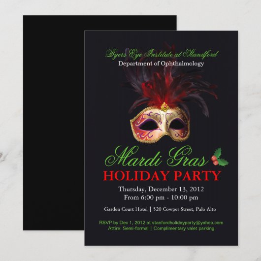 Holiday Masquerade Uitnodiging (Voorkant / Achterkant)