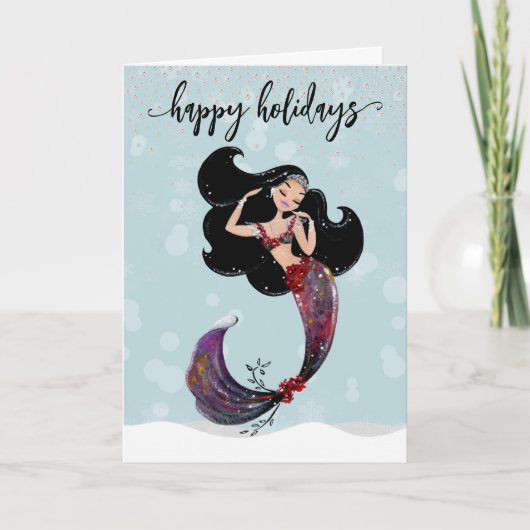 Holiday Mermaid kerstdiamant Bling Feestdagen Kaart (Voorkant)