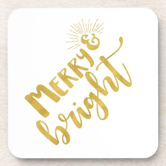 Holiday Merry en Bright Faux Gold Typografie Bier Onderzetter (Voorkant)