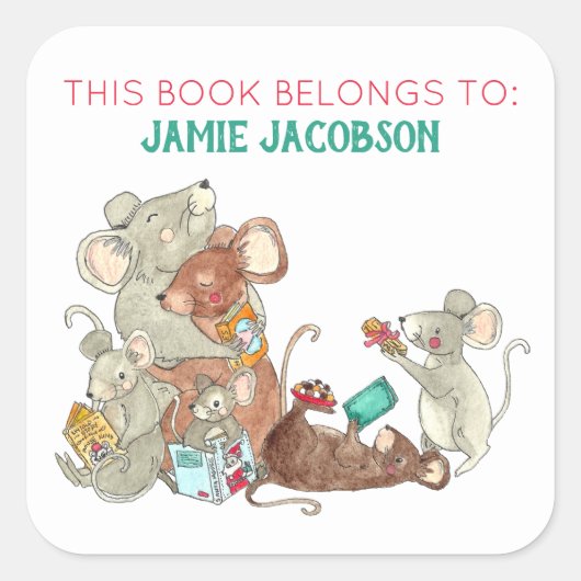 Holiday Mice Book behoort tot gepersonaliseerd Vierkante Sticker (Voorkant)