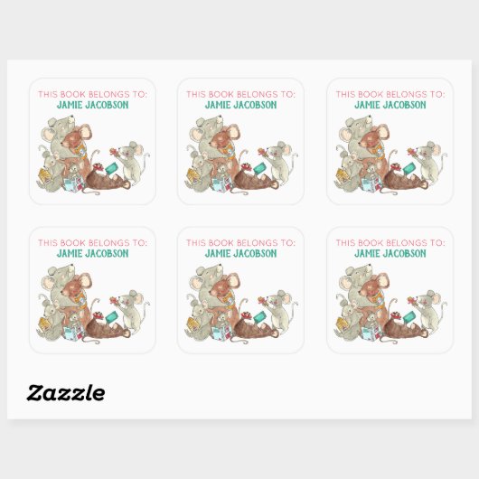 Holiday Mice Book behoort tot gepersonaliseerd Vierkante Sticker (Vel)