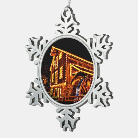 Holiday Mill snewflake pewter kerstversiering Tin Sneeuwvlok Ornament (Rechts)