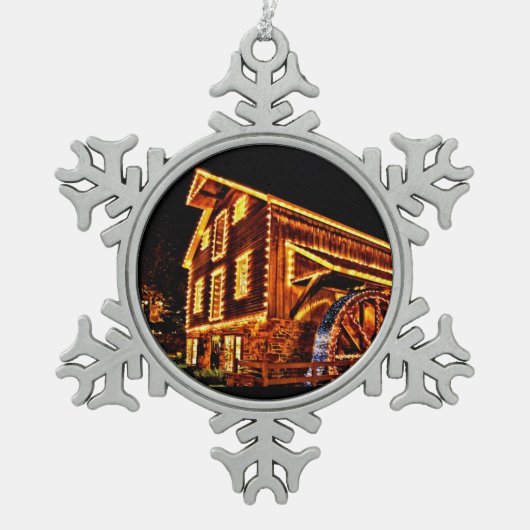 Holiday Mill snewflake pewter kerstversiering Tin Sneeuwvlok Ornament (Voorkant)