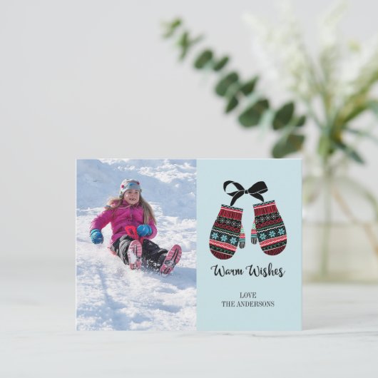 Holiday Mittens Warm Wishes Foto Briefkaart (Staand voorkant)
