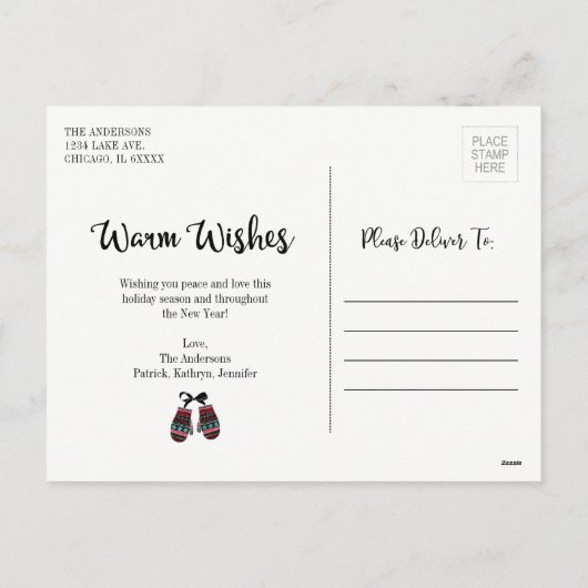 Holiday Mittens Warm Wishes Foto Briefkaart (Achterkant)