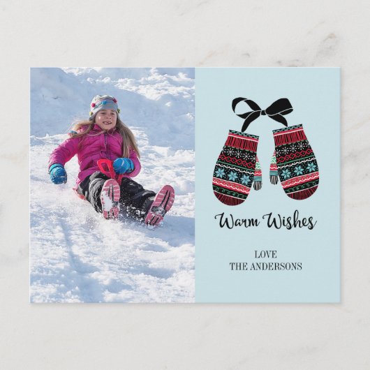 Holiday Mittens Warm Wishes Foto Briefkaart (Voorkant)