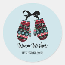 Holiday Mittens Warm Wishes Kerst sticker