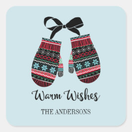 Holiday Mittens Warm Wishes Kerst sticker