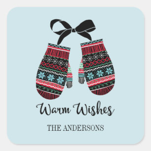 Holiday Mittens Warm Wishes Kerst sticker