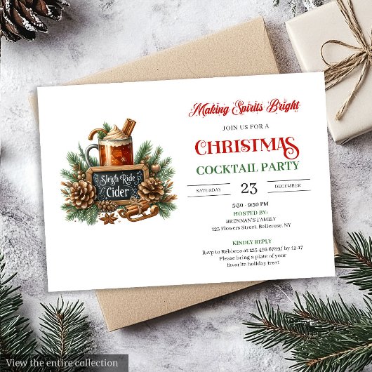 Holiday modern Christmas cocktail party invitation Kaart