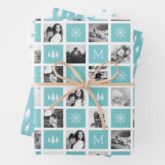 Holiday Monogram Foto Collage Inpakpapier Vel (In situ)