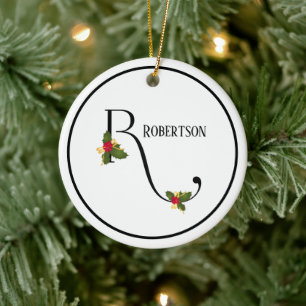 Holiday Monogram Letter R Persoonlijk Keramisch Ornament