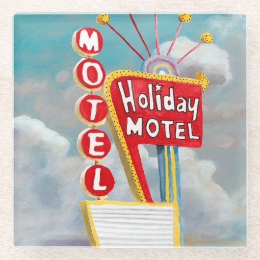 Holiday Motel Sign Glazen Onderzetter (Voorkant)
