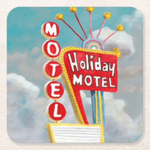 Holiday Motel Sign Kartonnen Onderzetters